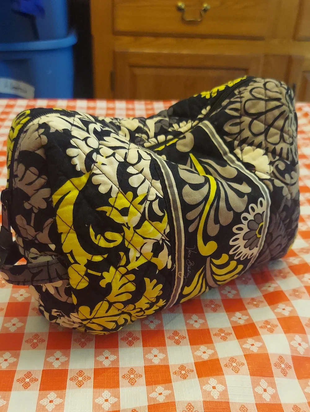Vera Bradley medium quilted Floral Print Cosmetic Pouch - Black, Yellow, Cream